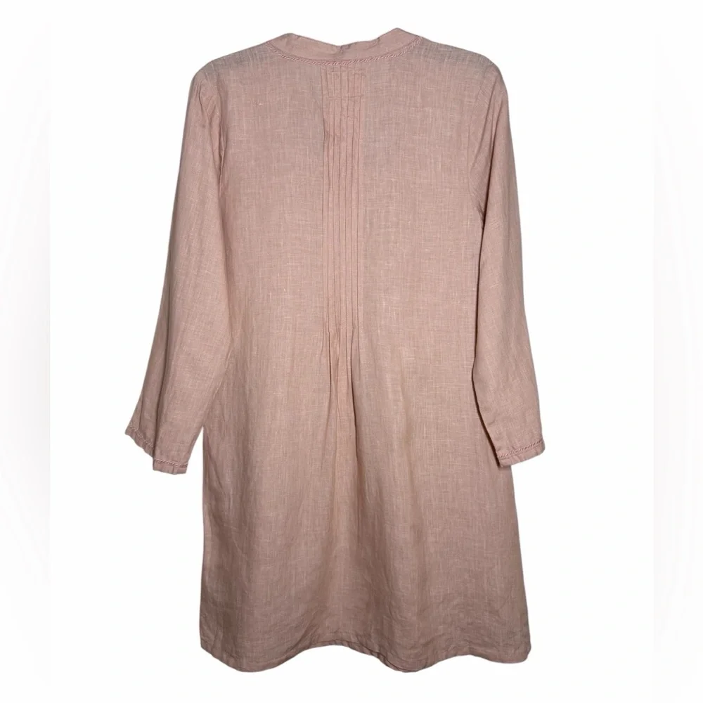 Pomegranate 100% Linen Pink Blush Pintuck Pleated Shift Dress‎ XS